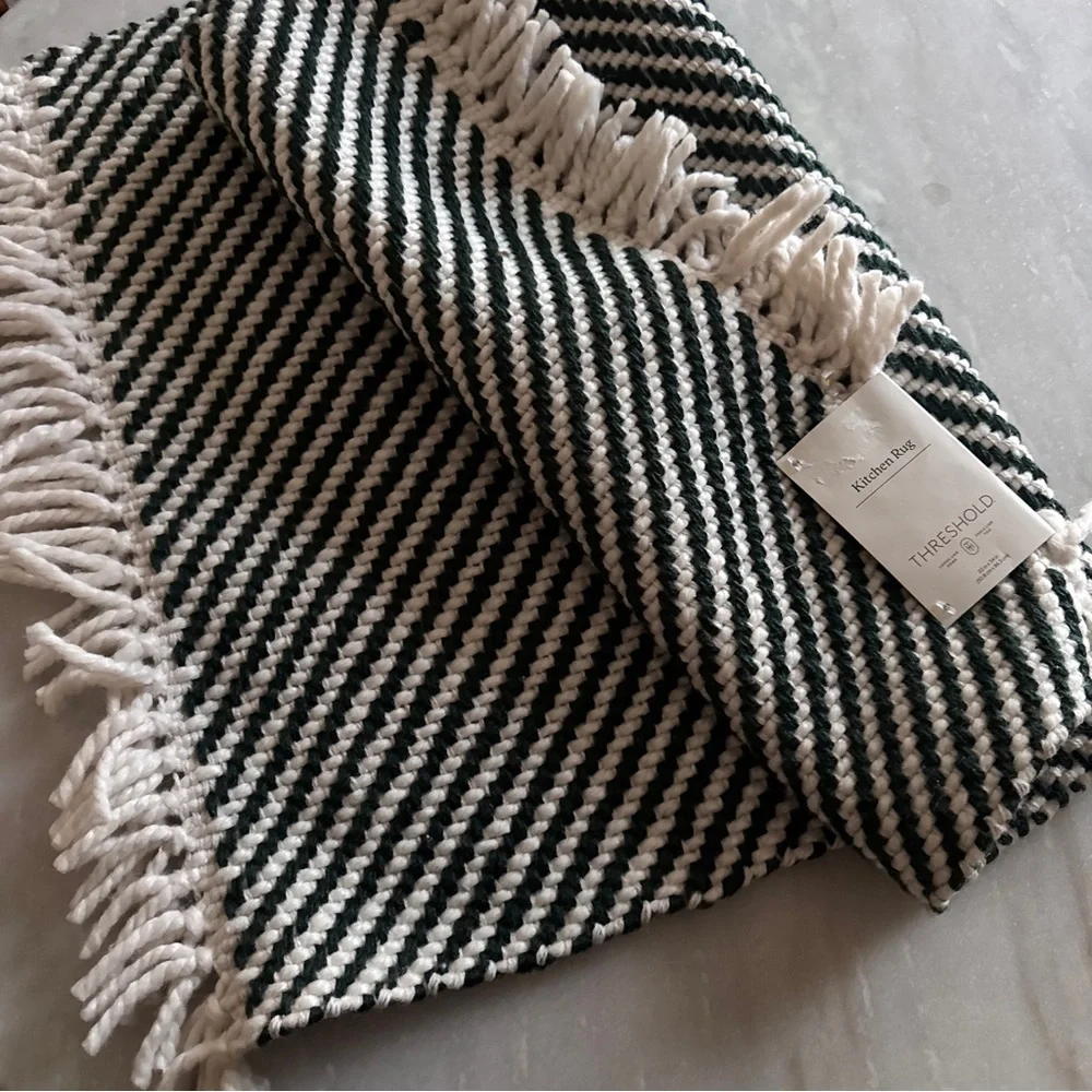 NWT Threshold Dark Green and Cream Striped Rug